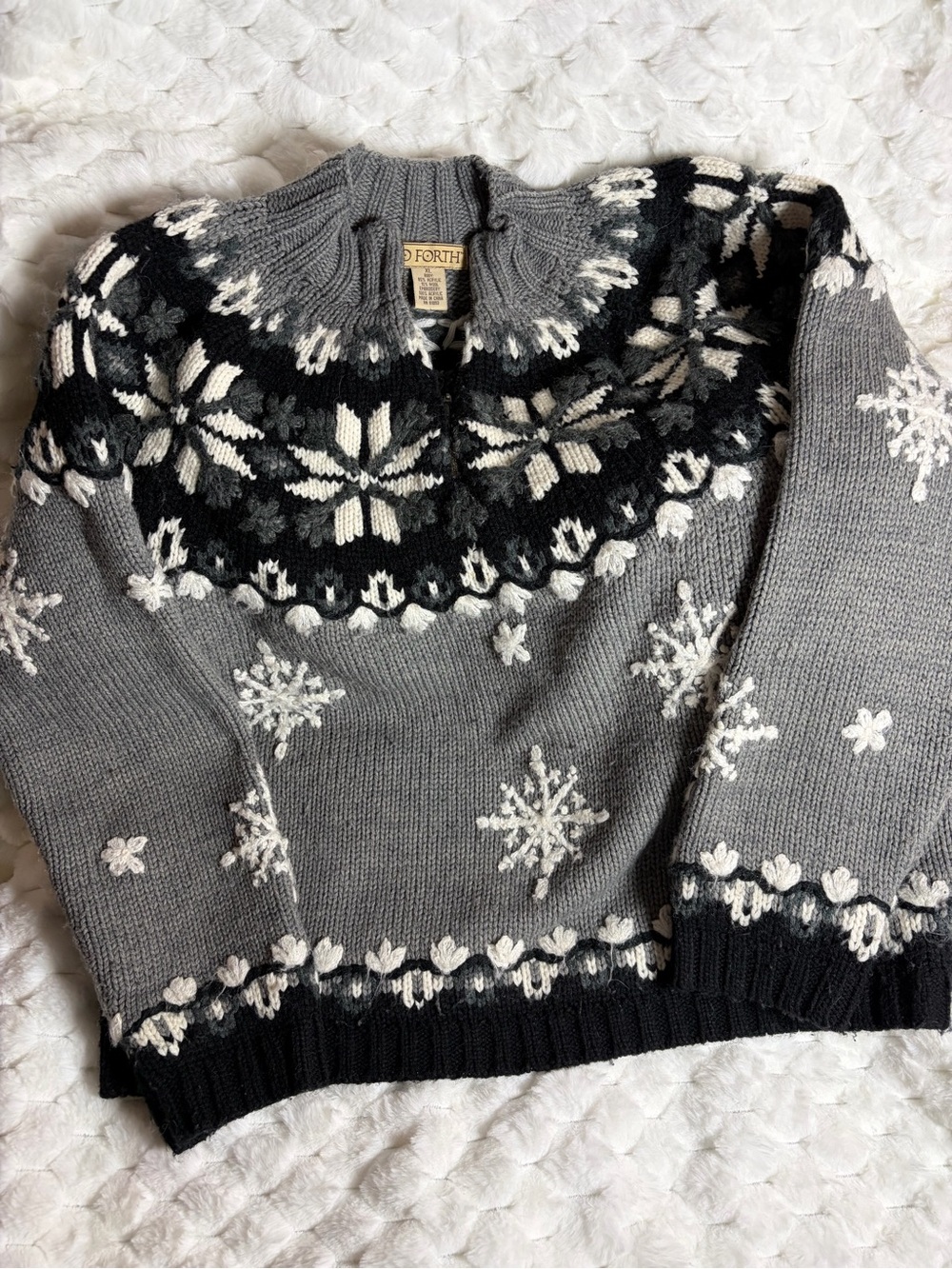 Gray Fair Isle Snowflake Crewneck Sweater - Women